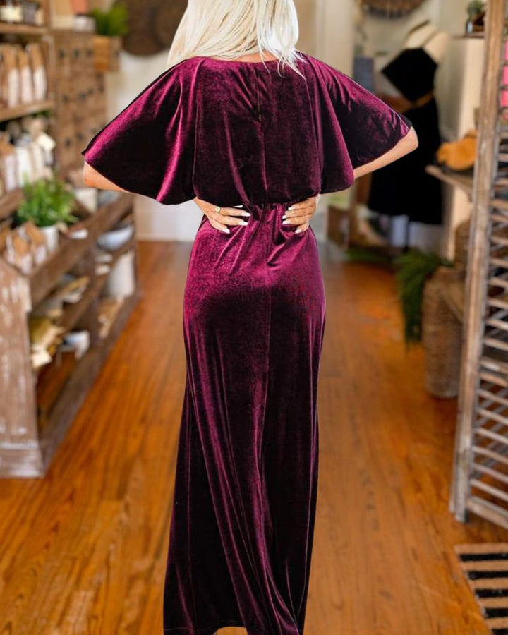 Elegant Sexy Gold Velvet Evening Dress 