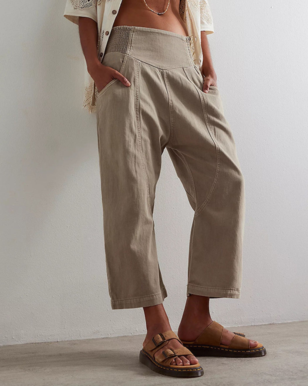 Washed Cropped Straight-Leg Pants