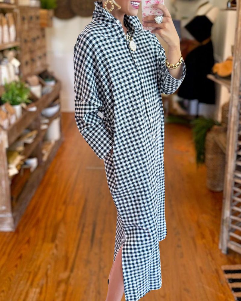 Fashion Plaid Print Shirt Dress