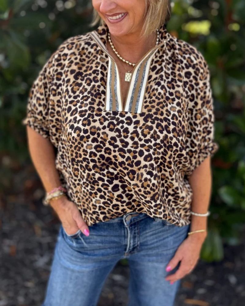Leopard Stripe Mix Casual Top