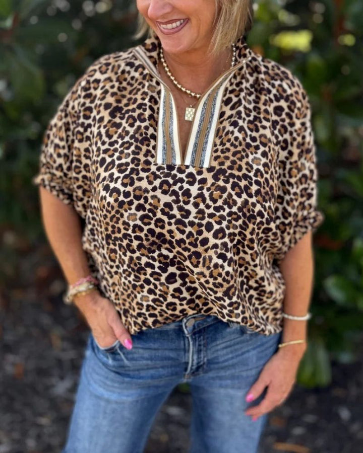 Leopard Stripe Mix Casual Top