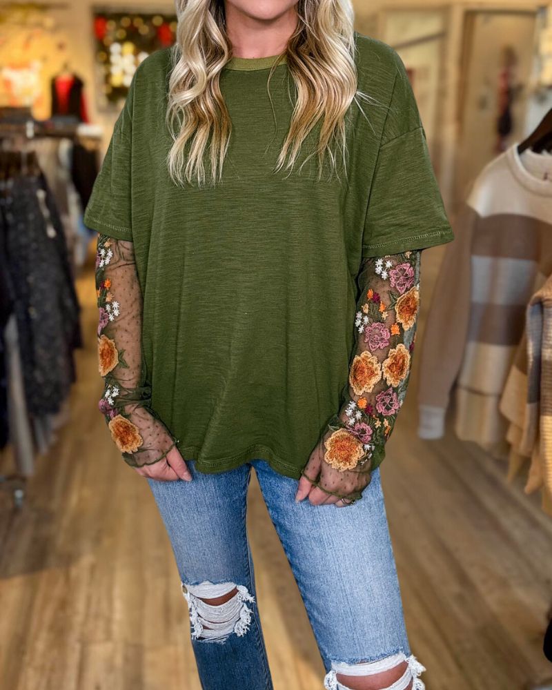 Floral Mesh Short-Sleeved T-shirt