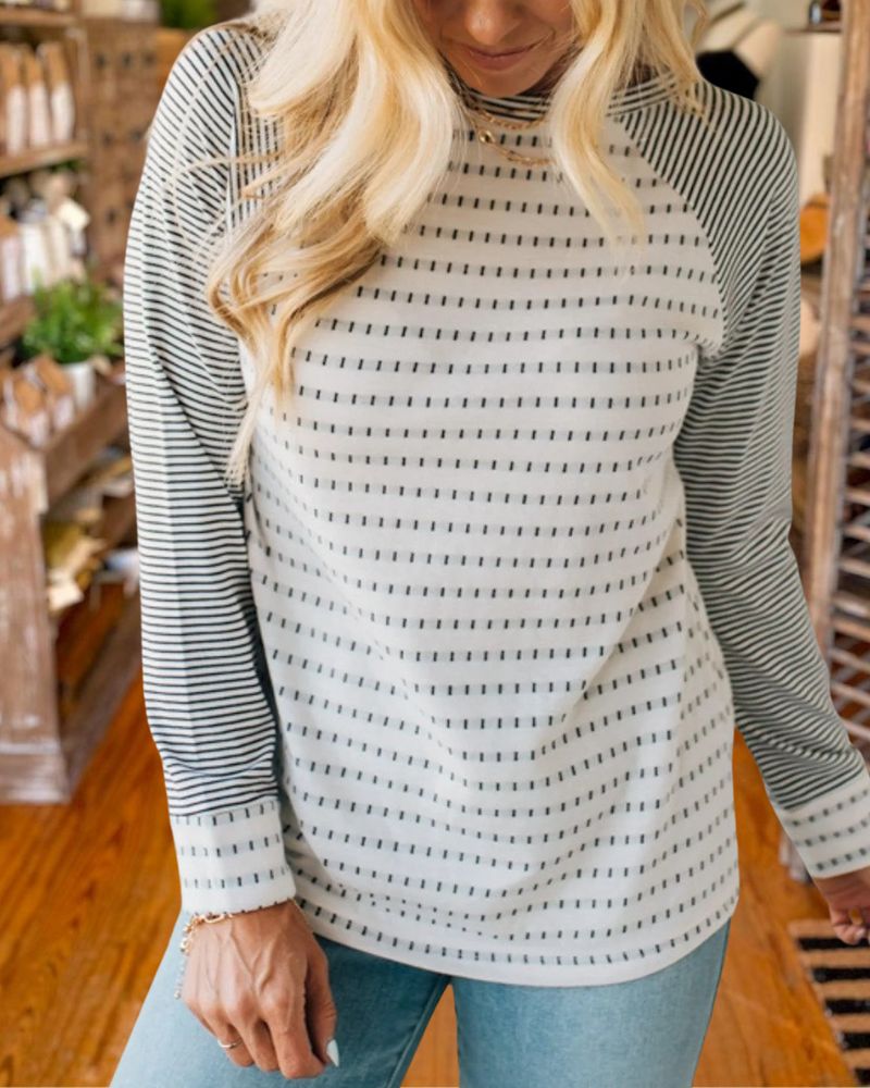 Casual Comfort Striped Raglan Sleeve Top