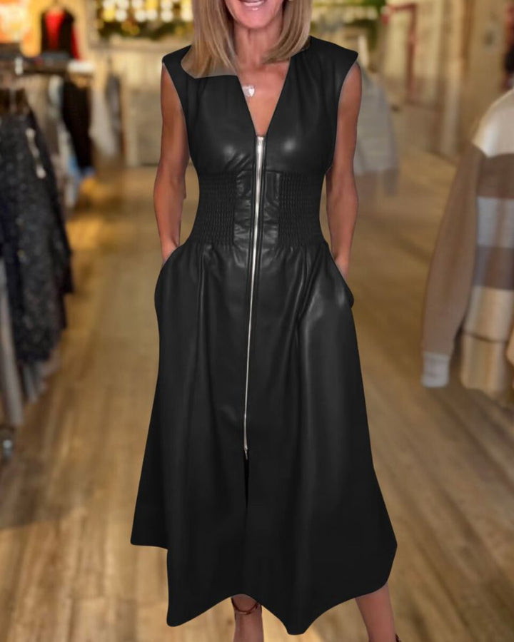 Vintage Sleeveless Leather Long Dress