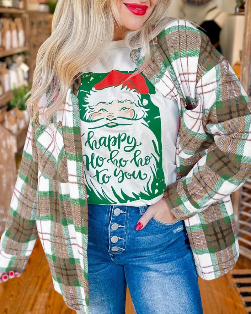Christmas Plaid Wool Shirt Jacket