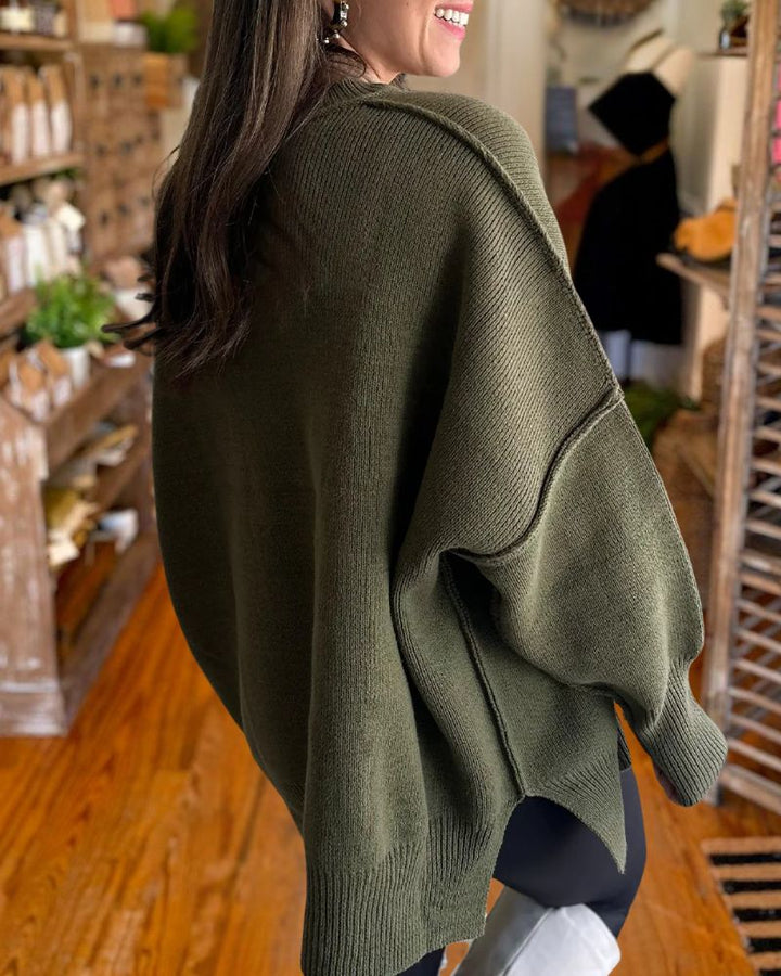 Cozy Batwing Sleeve Side Slit Knit Sweater