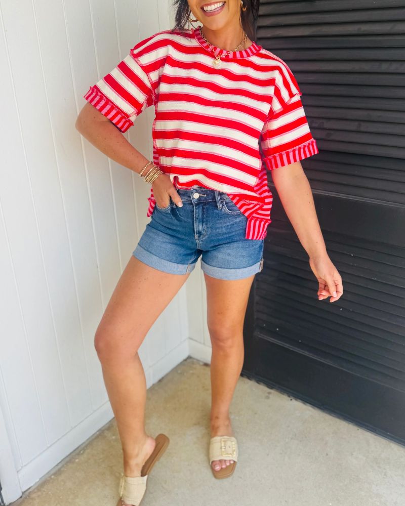 Casual Patchwork Striped T-Shirt