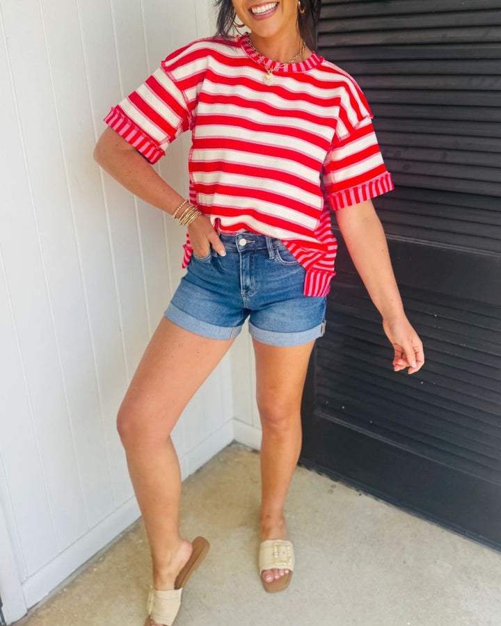 Casual Patchwork Striped T-Shirt
