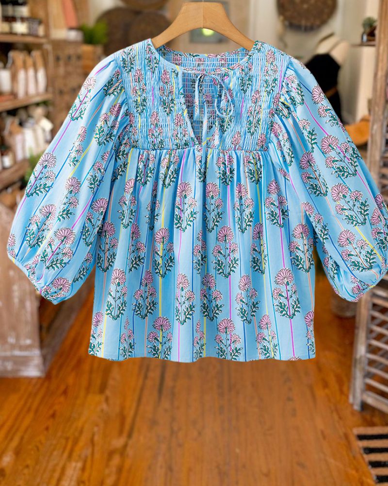 Fashion Printed Puff Sleeve Top