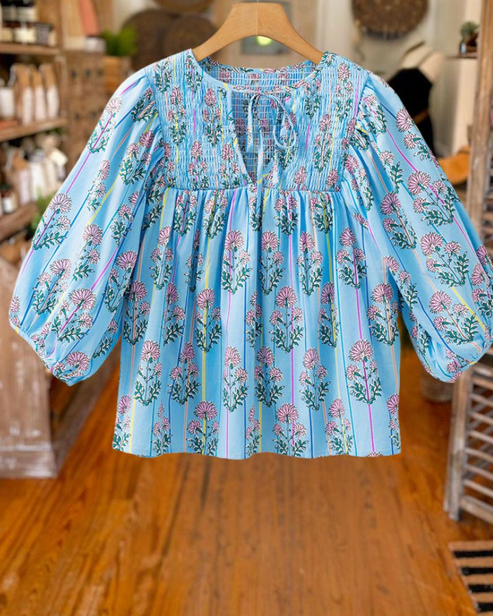 Fashion Printed Puff Sleeve Top