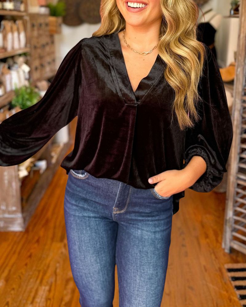 Christmas Gold Velvet Long Sleeve Top