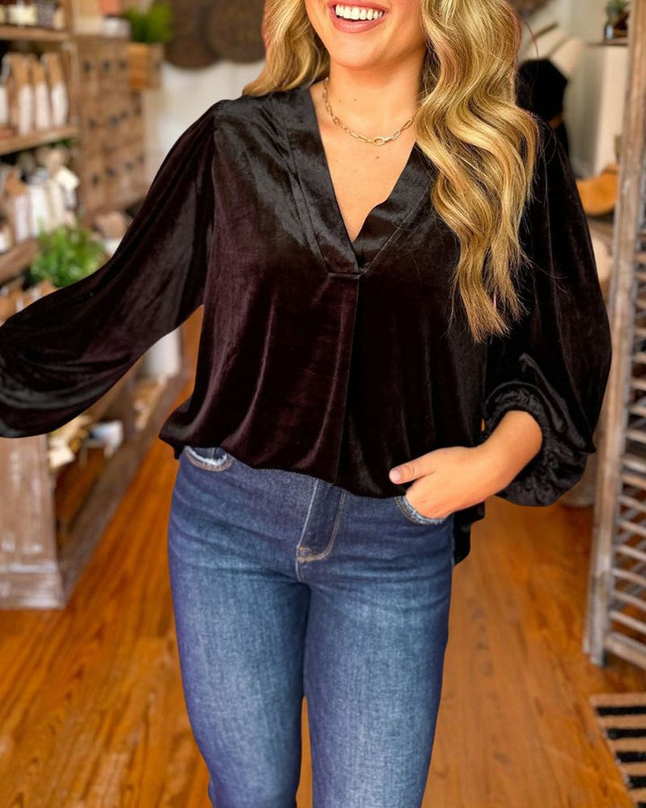 Christmas Gold Velvet Long Sleeve Top