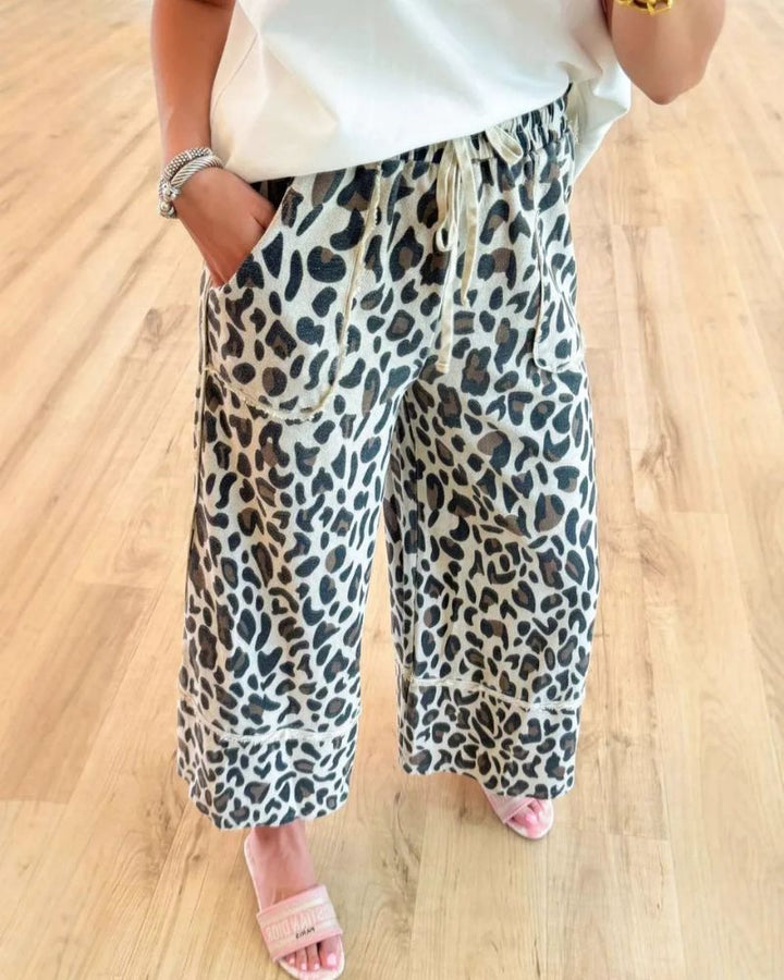 Chic Leopard Patchwork Wide-Leg Pants