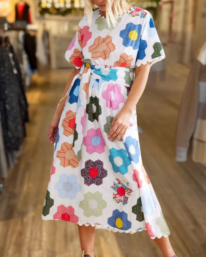 Colorful Geometric Flower Print Dress 