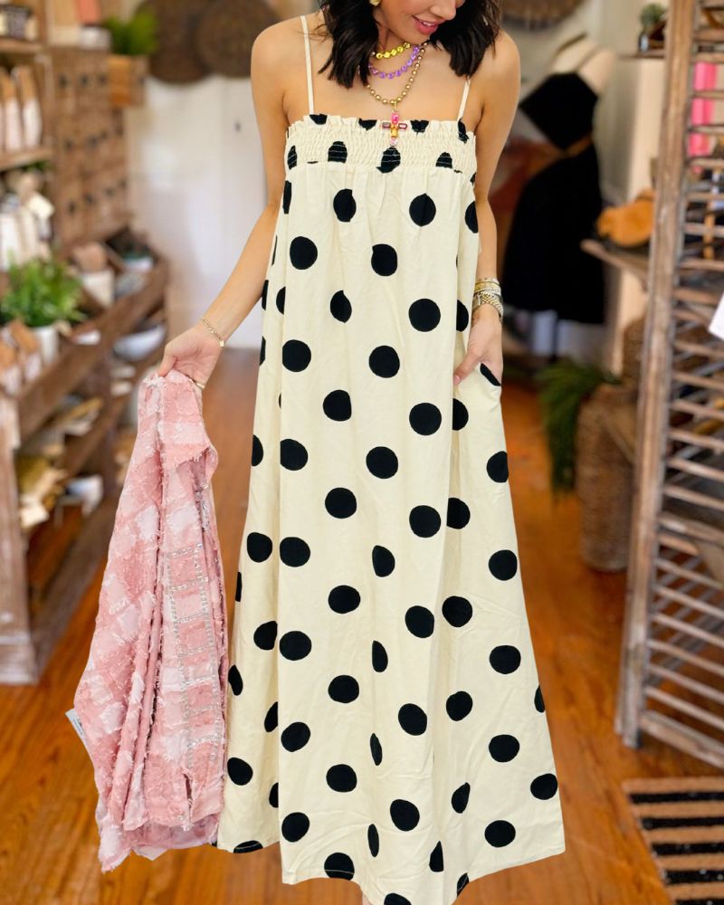 Boho Chic Polka Dot Strapless Maxi Dress