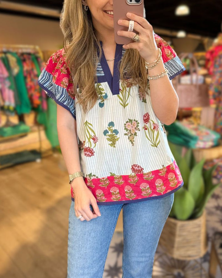 Garden Print Fly Sleeve Top