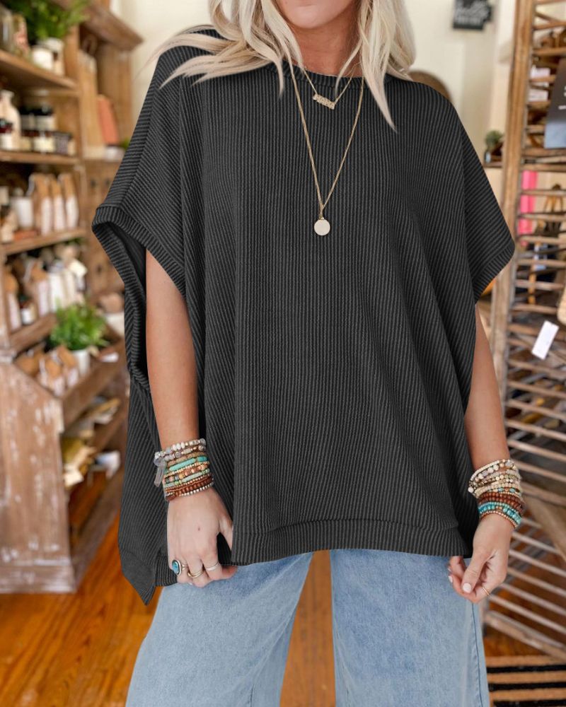 Summer Knitted Oversized Bat Sleeve T-Shirt