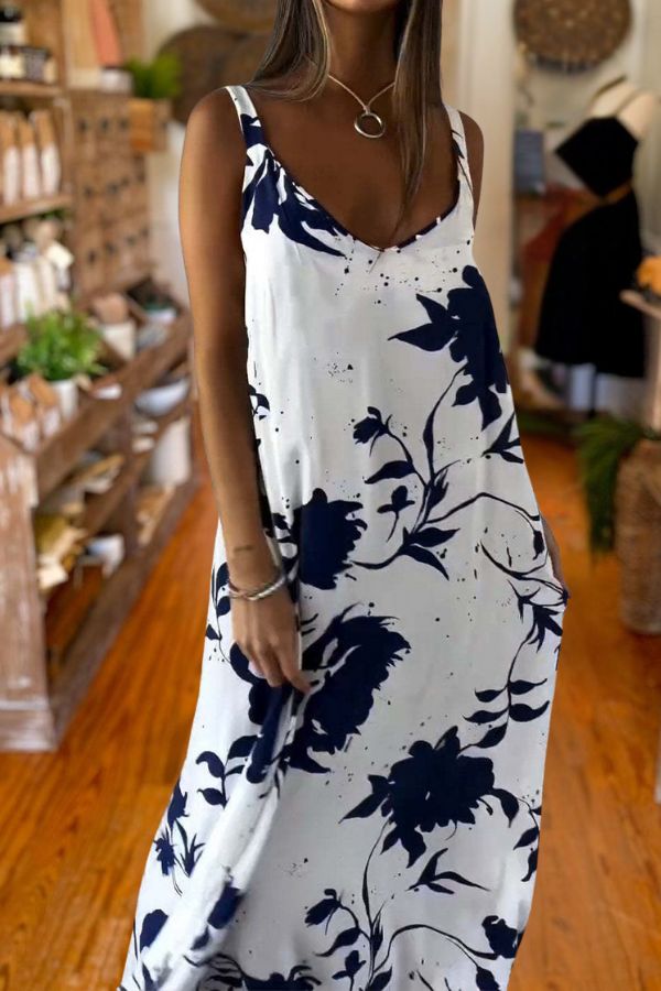 Comfortable Printed Halter Backless Dress
