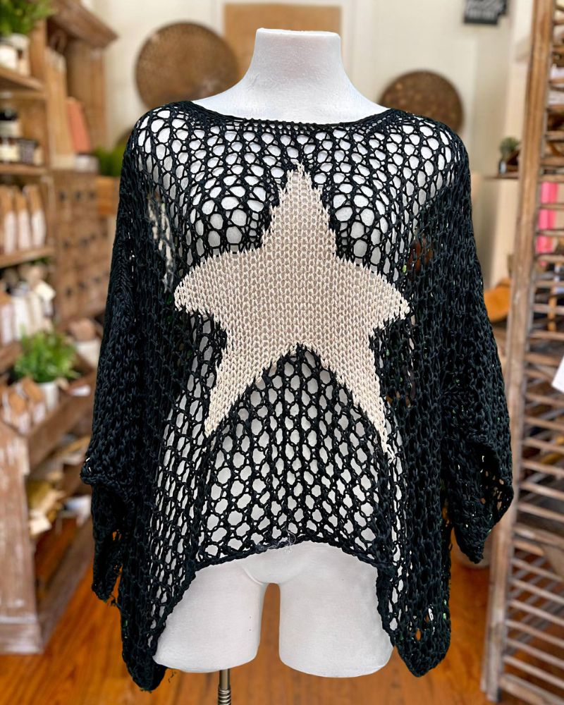 Casual Loose Mesh Star Print Top