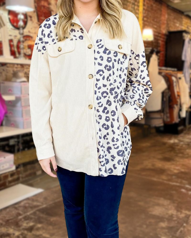 Leopard Print Corduroy Shacket