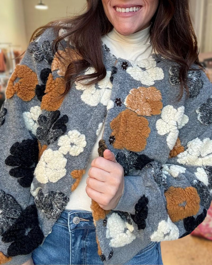 Retro Flower Embellished Short Coat
