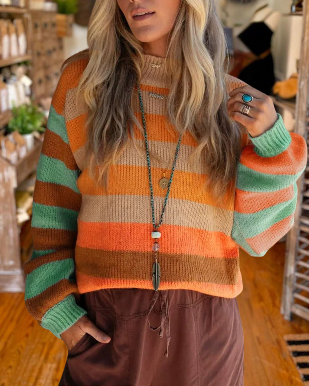 Trendy Loose Multicolor Striped Sweater