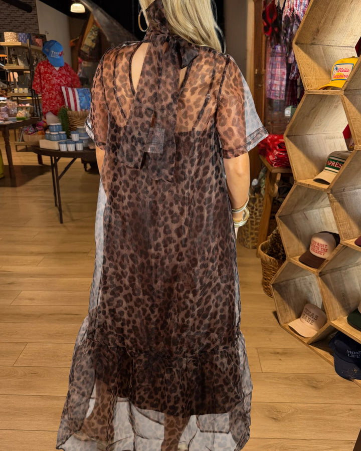 Brown Leopard Sheer Overlay Maxi Dress - view 2