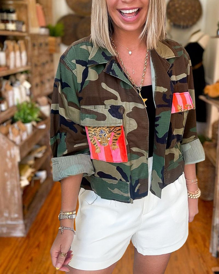 Tiger Patch Detail Bold Camo Jacket 
