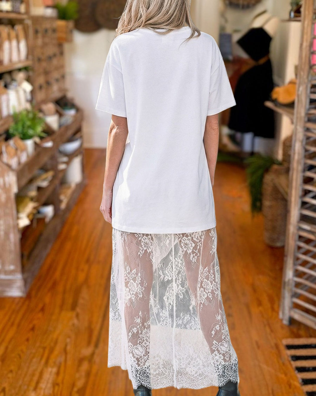 Modern Lace Hem T-Shirt Dress