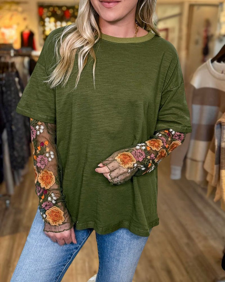 Floral Mesh Short-Sleeved T-shirt
