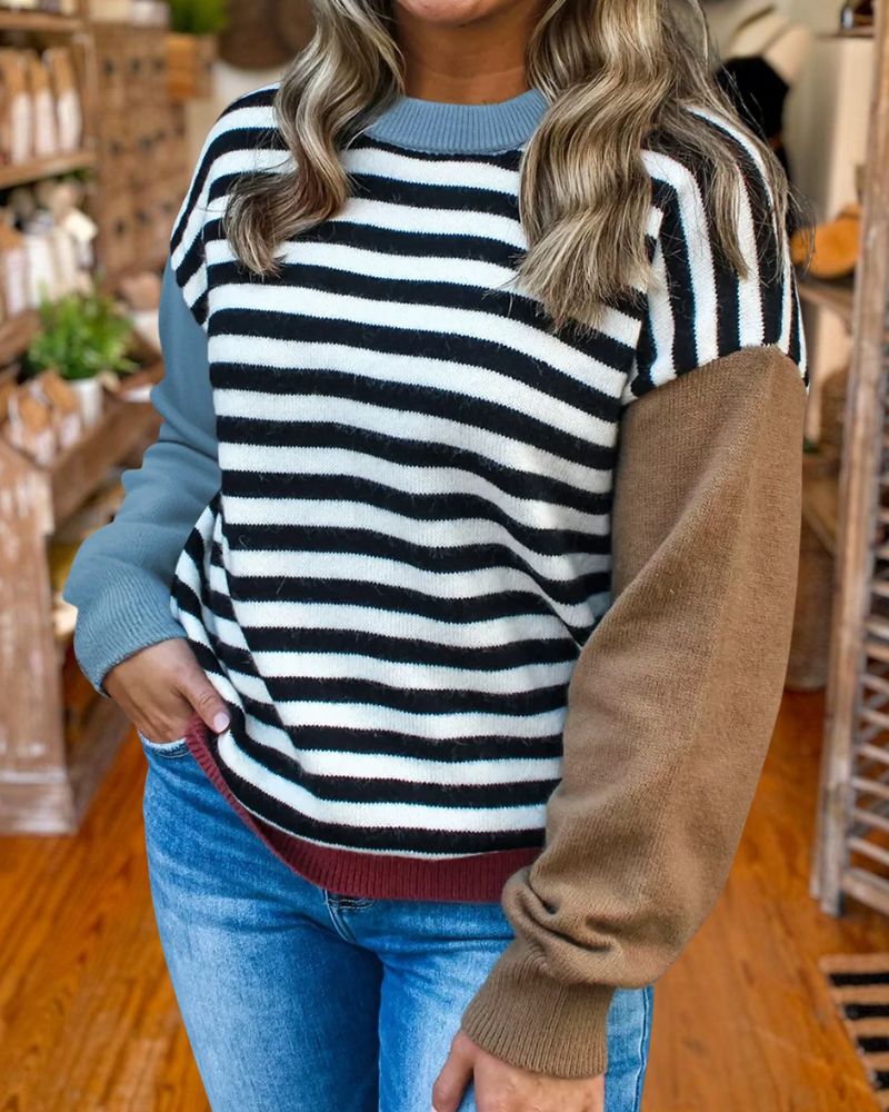 Casual Striped Color Block Sleeve Sweater