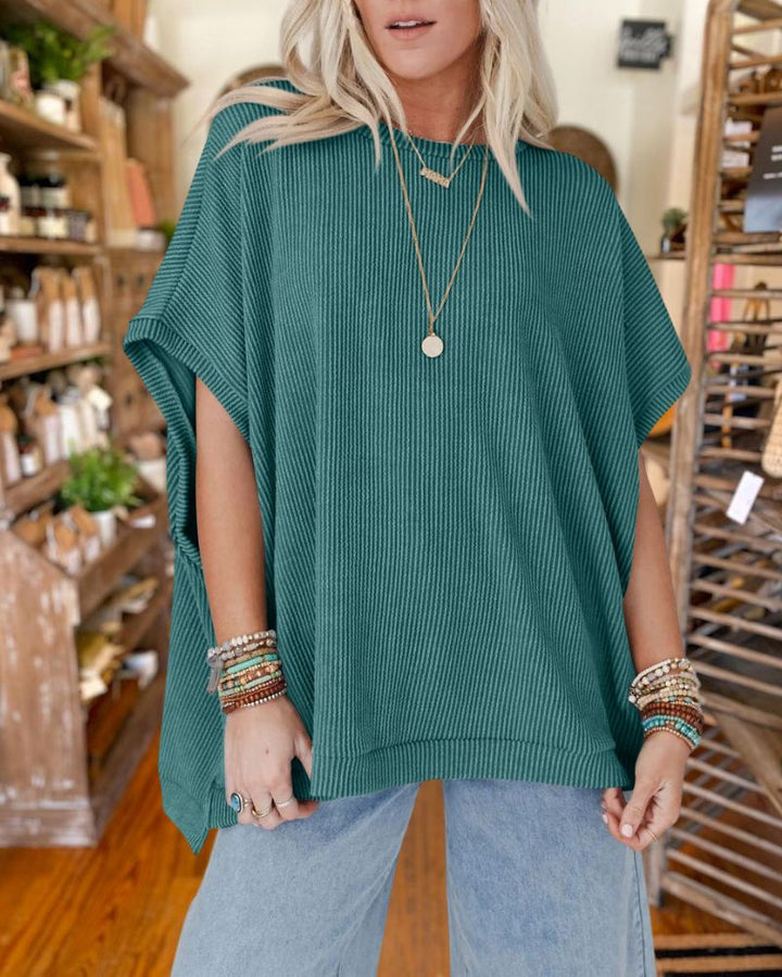 Summer Knitted Oversized Bat Sleeve T-Shirt