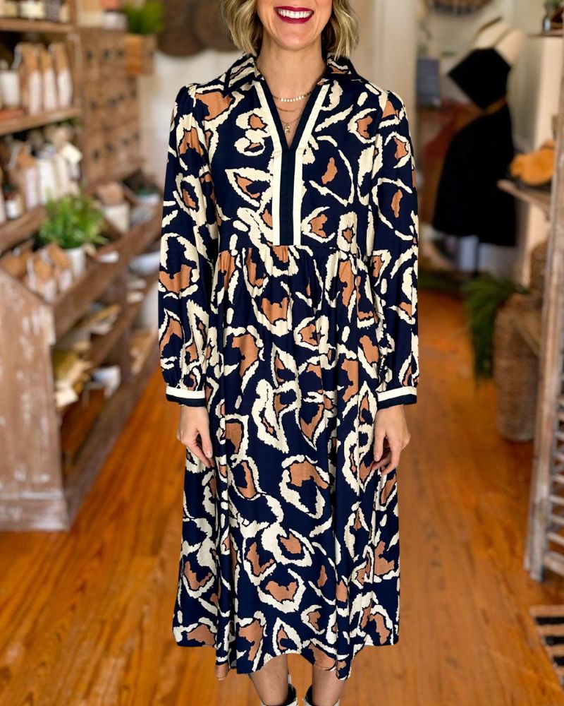 Fashion Abstract Print Midi Dress