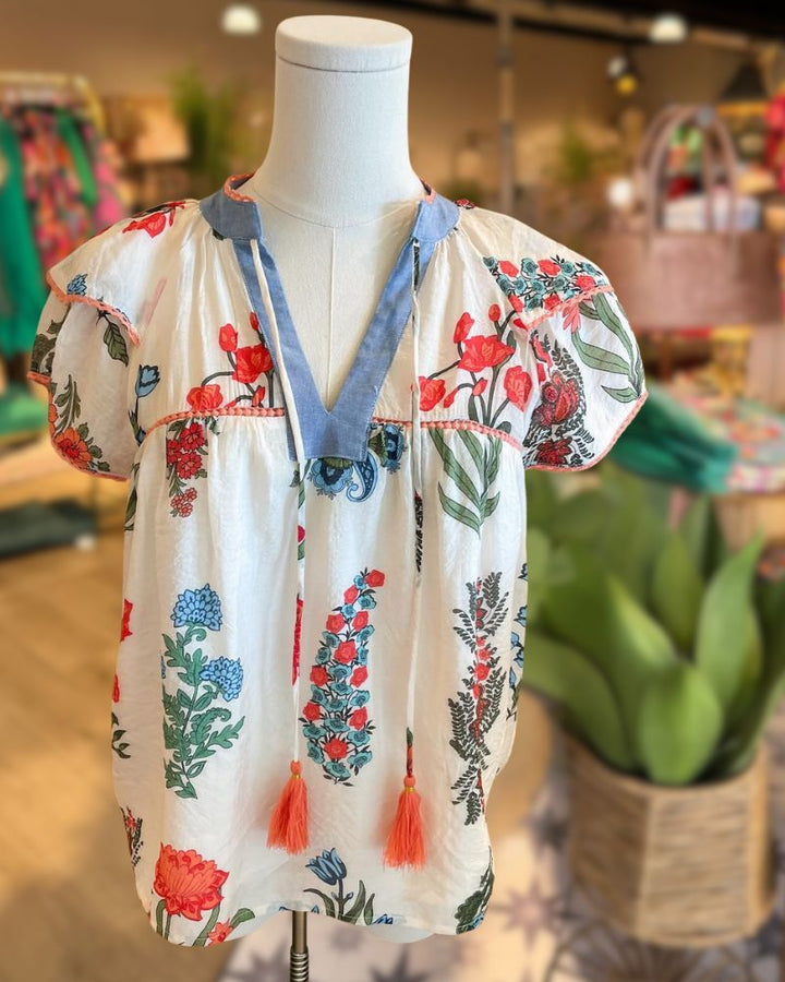 Floral Print Double Sleeve Casual Top