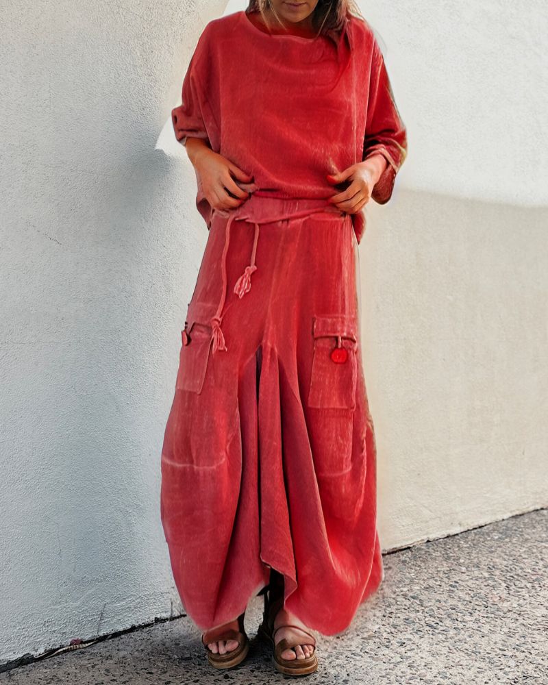 Casual Solid Color Two-Piece Skirt Set
