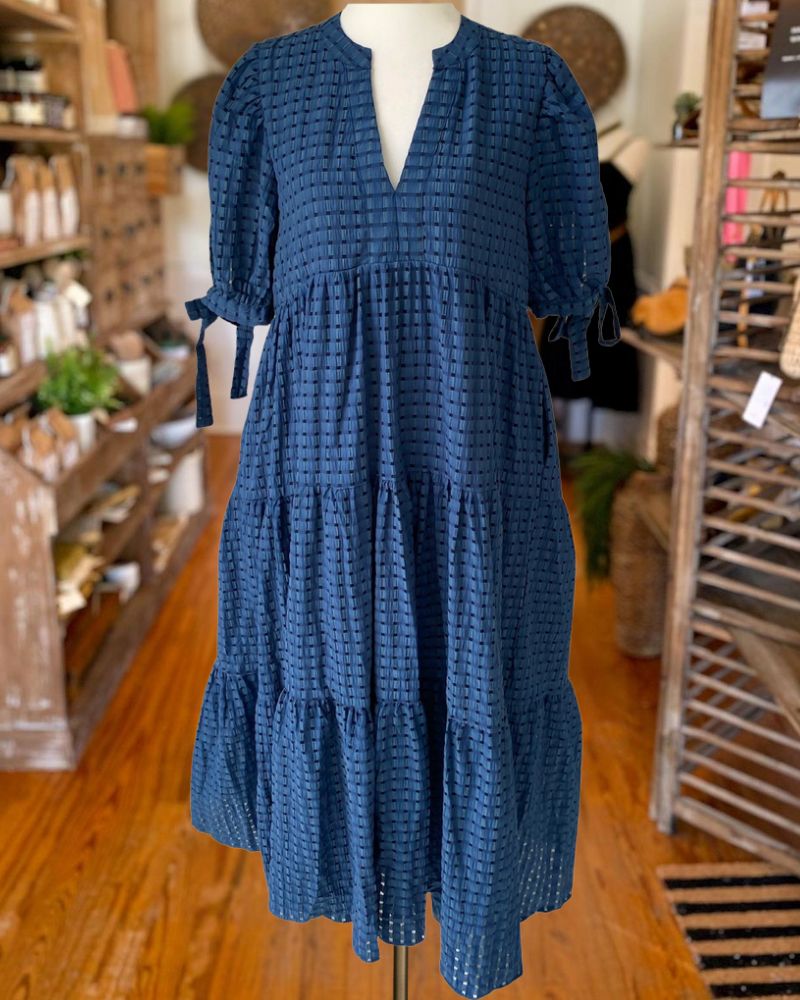 Plaid V-Neck Long Dress