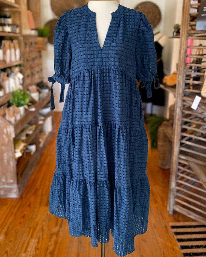 Plaid V-Neck Long Dress