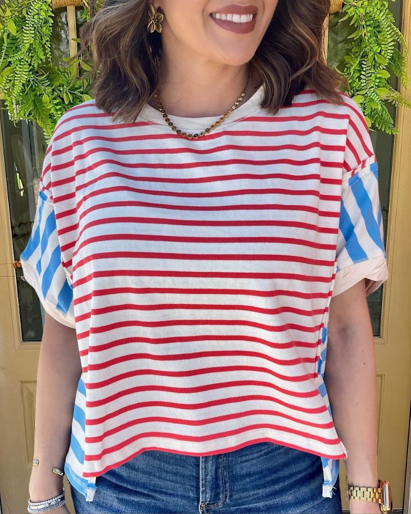 Flag Contrast Stripe Casual T-Shirt
