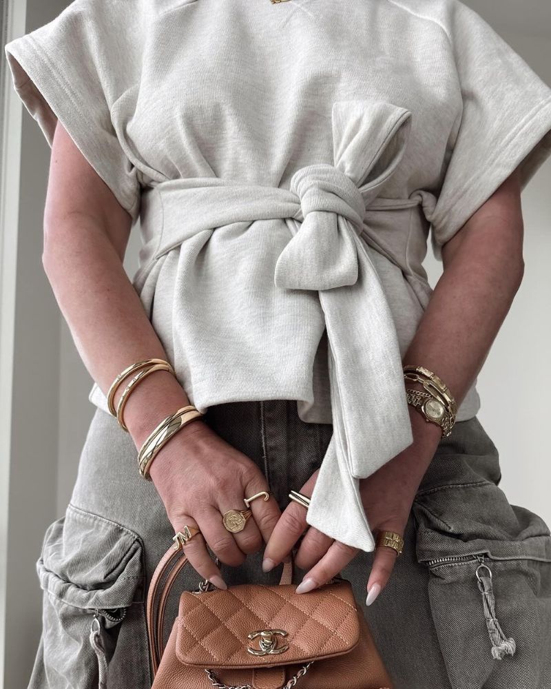 Casual Waist-Tie Short Sleeve Tee