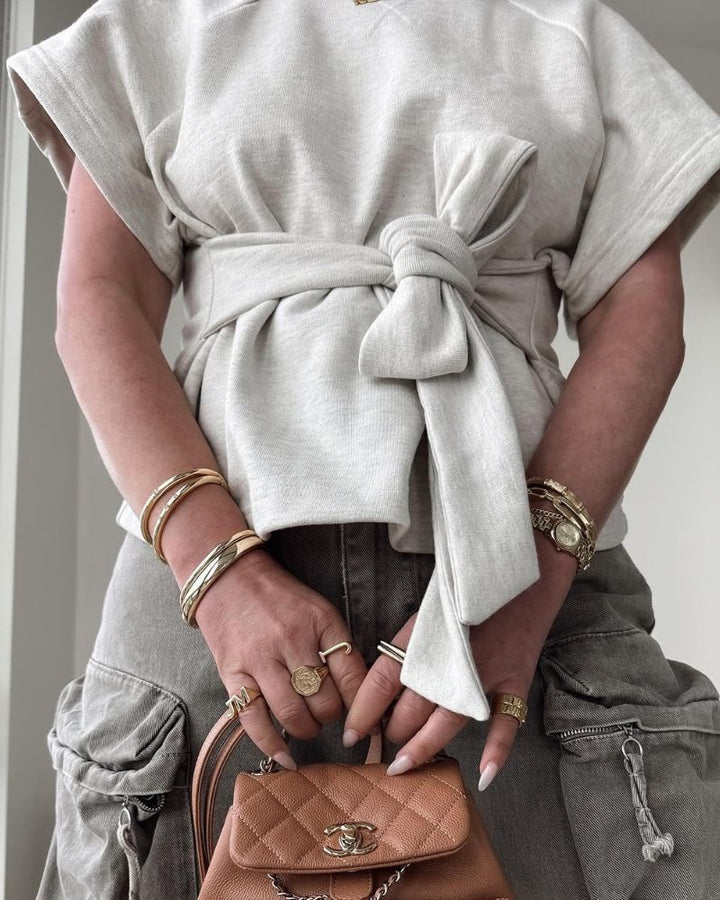 Casual Waist-Tie Short Sleeve Tee