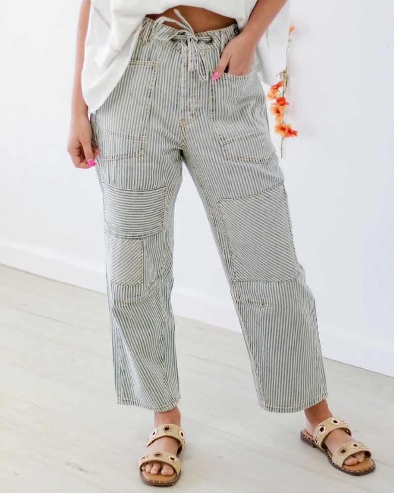 Casual Wide-Leg Striped Patchwork Trousers