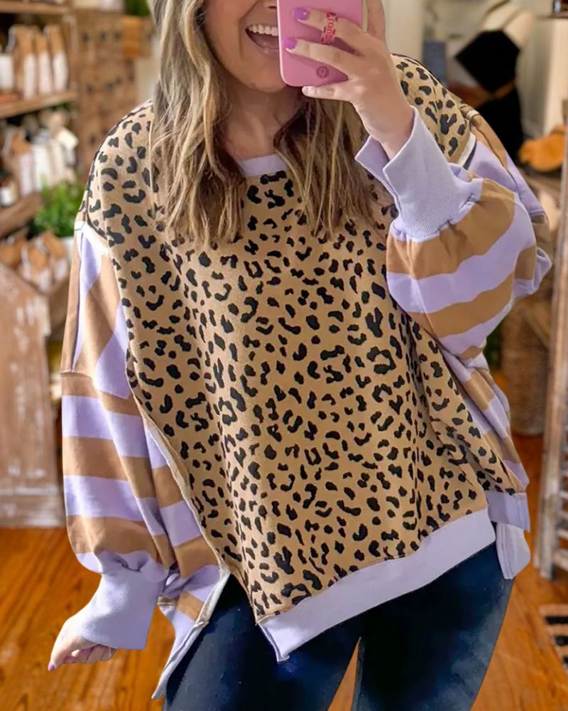 Trendy Leopard Patchwork Print Sweatshirt