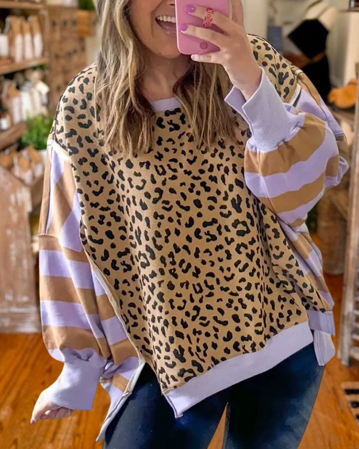 Trendy Leopard Patchwork Print Sweatshirt