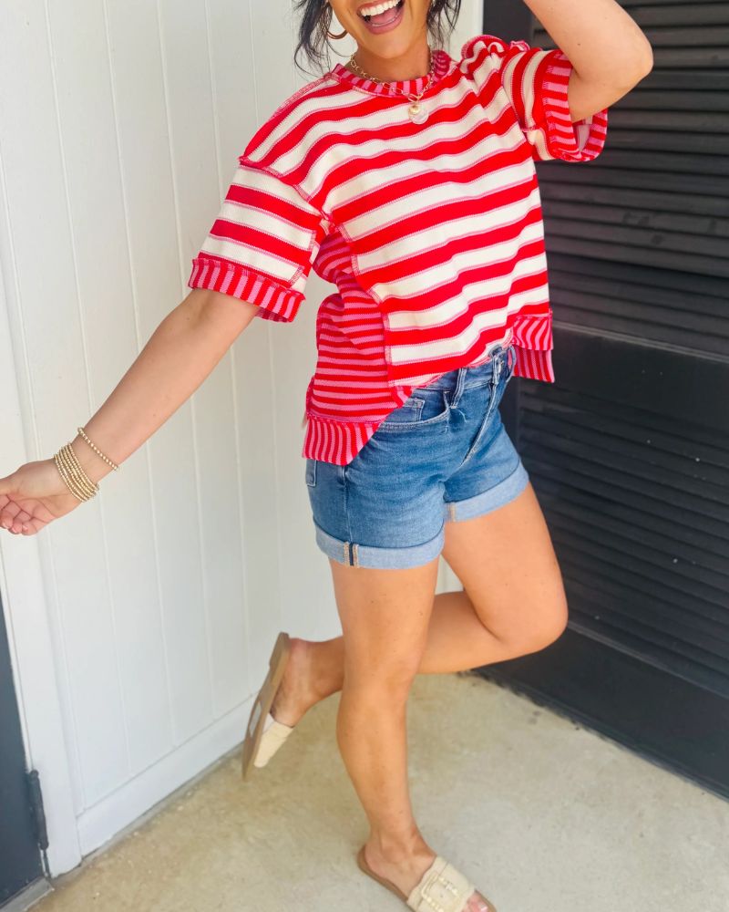 Casual Patchwork Striped T-Shirt