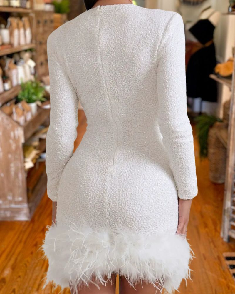 Party Solid Bodycon Sequin Faux Fur Dress