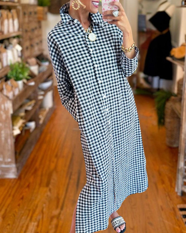 Fashion Plaid Print Shirt Dress