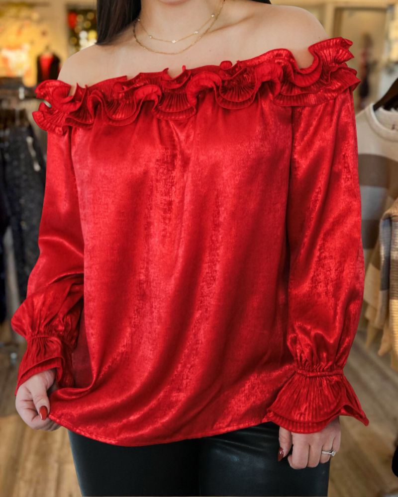 Valentine's Day Off Shoulder Ruffle Top
