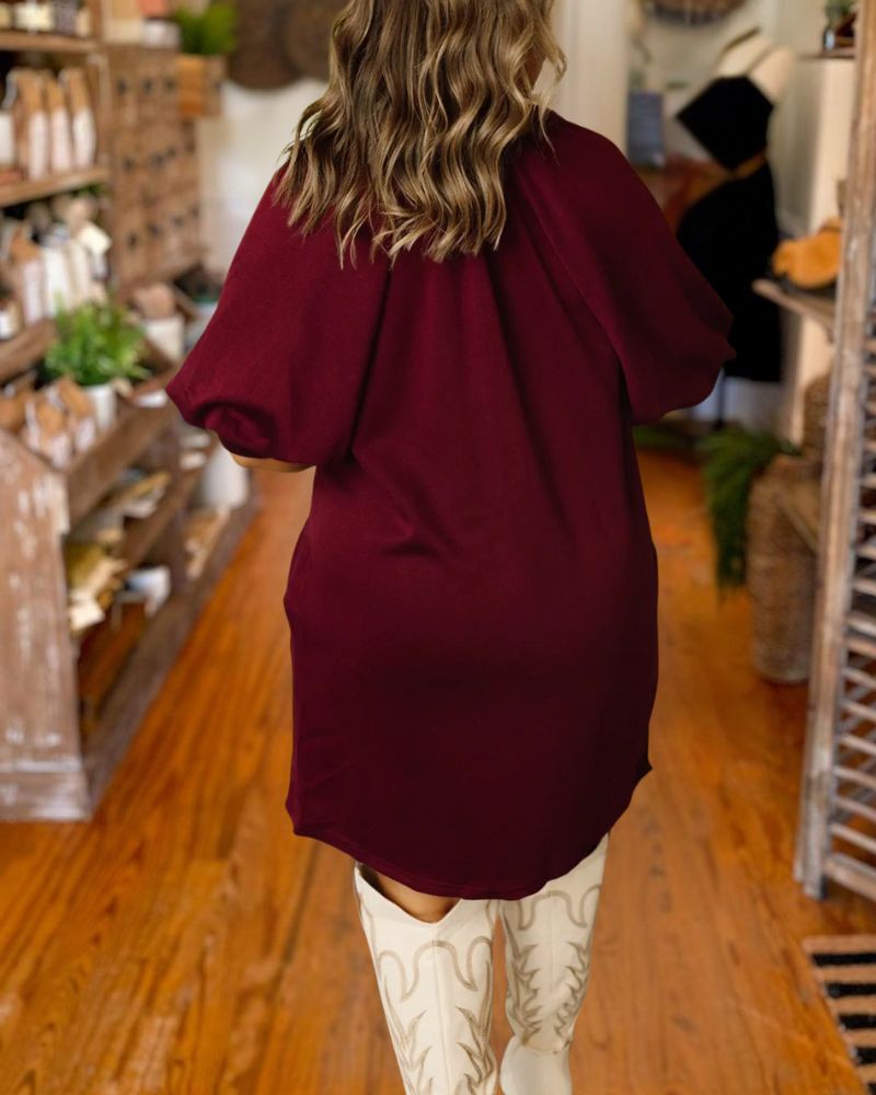 Effortless Half Zip Puff Sleeve Dress back view