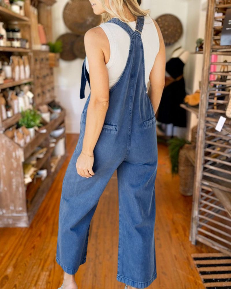 Loose Straight Wide-Leg Denim Overalls