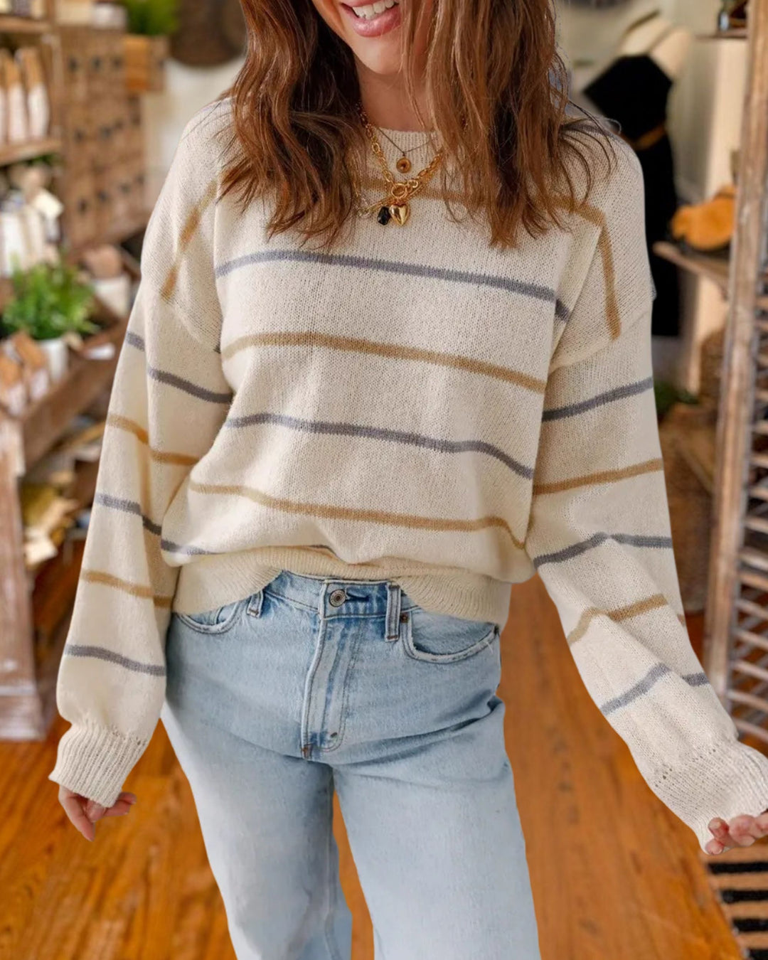 Multicolor Striped Long Sleeve Pullover Sweater